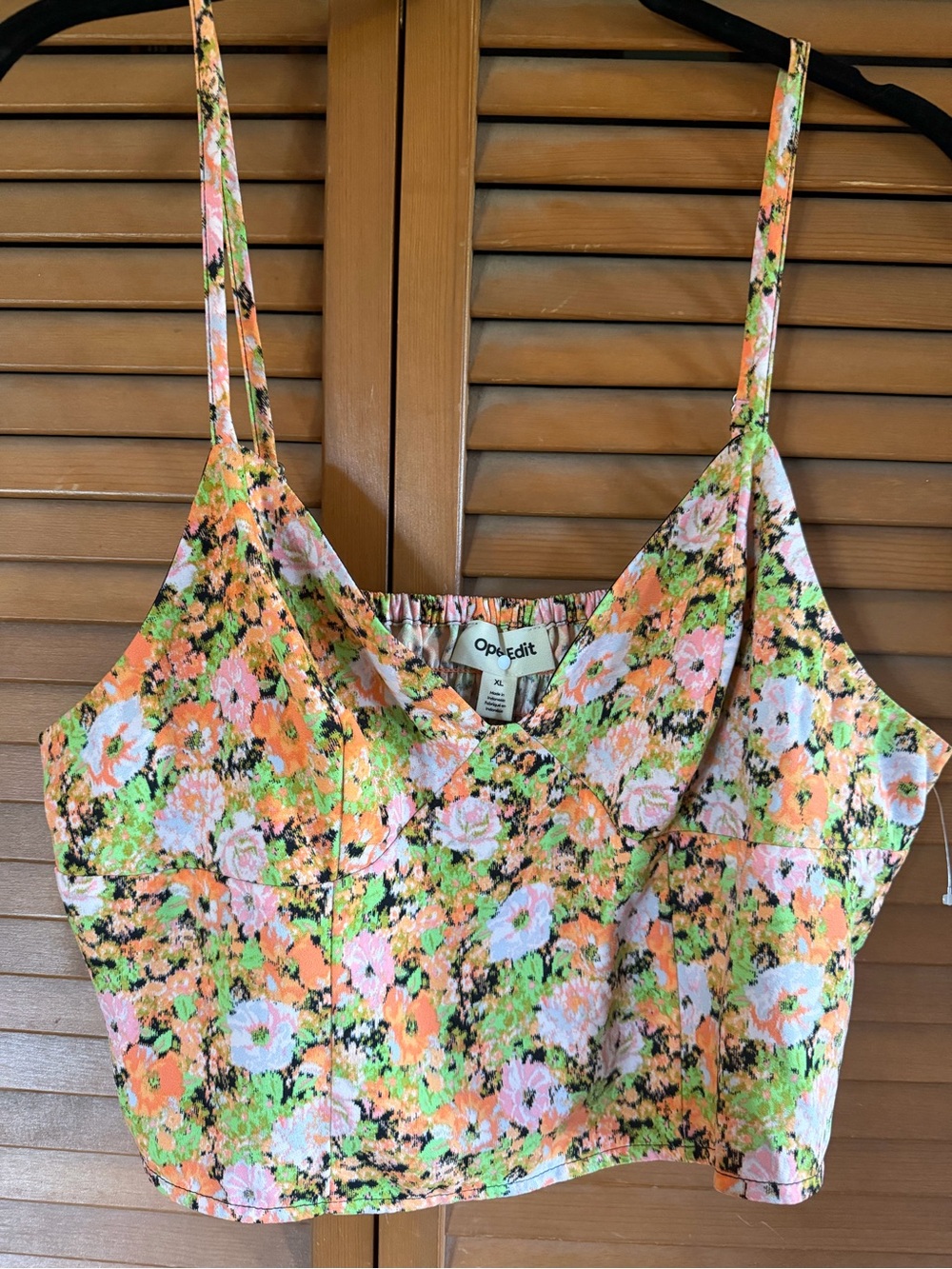 Op Edit Floral Crop Cami in Peach, Pink & Green